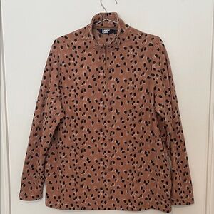 Lands' End Tan & Black Animal Print Quarter Zip Women’s XL